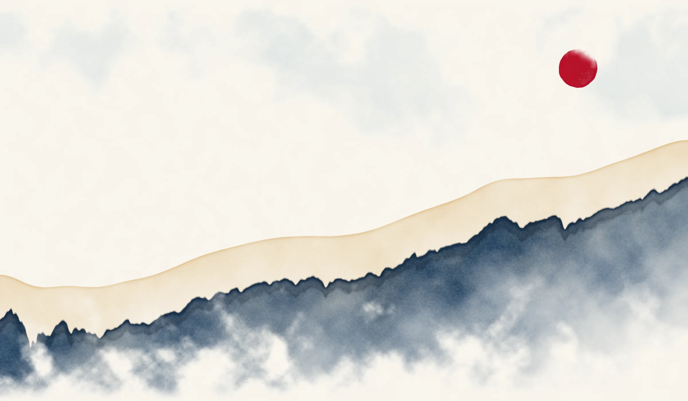 Watercolour landscape whose skyline traces the S&P 500, 1927 to 2026, on a log scale.